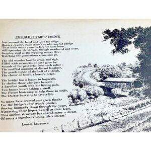 Louise Lawrence Poem The Old Covered Bridge Sketch Drawing Unframed Vtg
